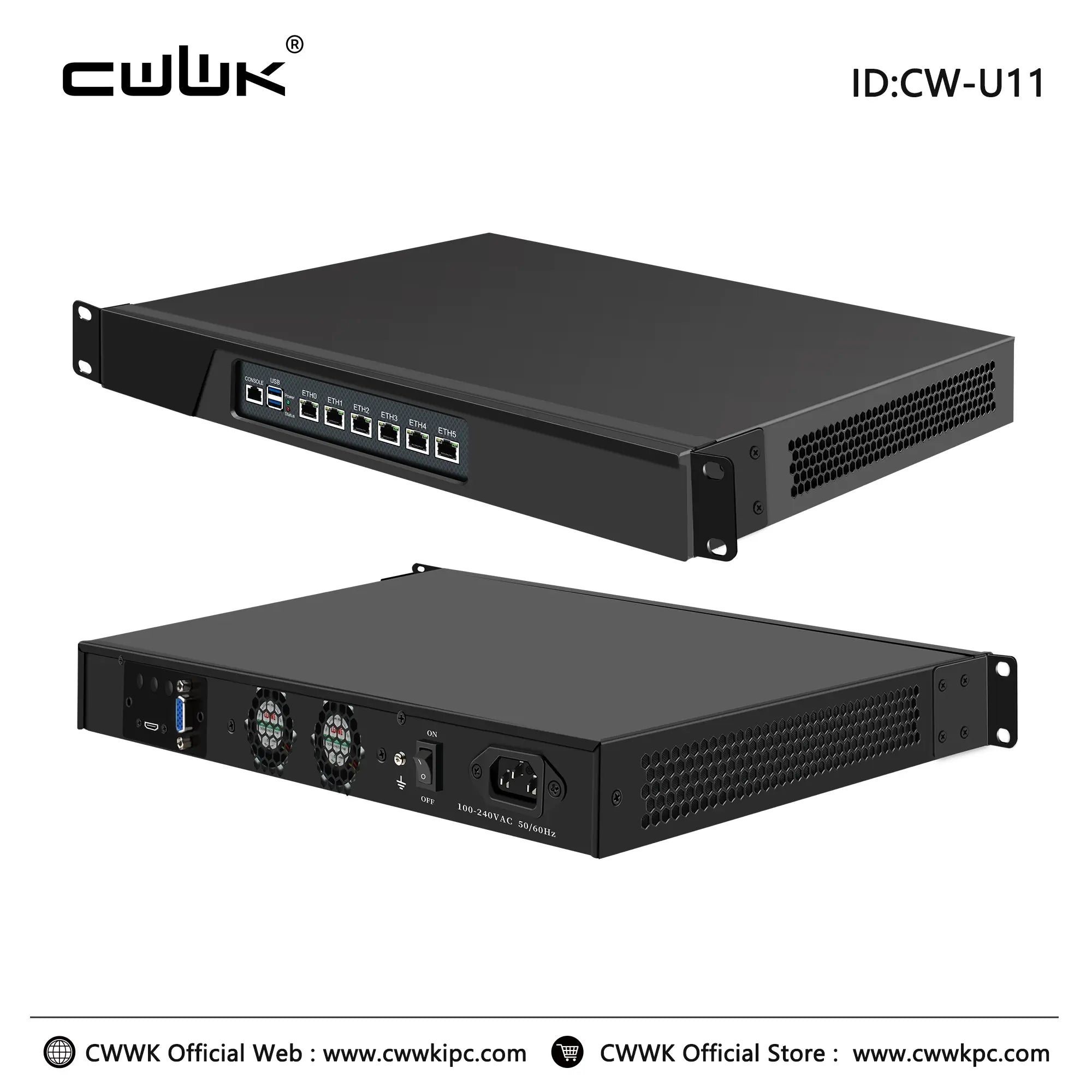 CWWK CW-U11 1U/2U Rackmount Firewall Appliance, 6 LAN Intel I225 Router Hardware, Intel N5105, 19" Rack PC for OPNsense, pfSense, OpenWrt, VPN, Homelab Network Server