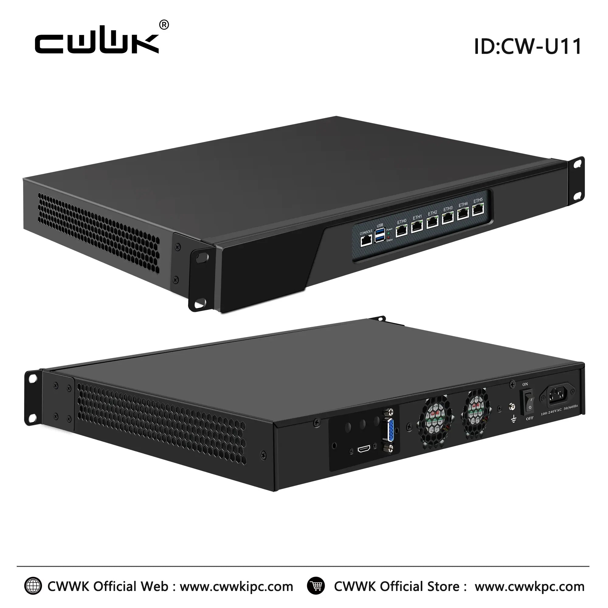 CWWK CW-U11 1U/2U Rackmount Firewall Appliance, 6 LAN Intel I225 Router Hardware, Intel N5105, 19" Rack PC for OPNsense, pfSense, OpenWrt, VPN, Homelab Network Server