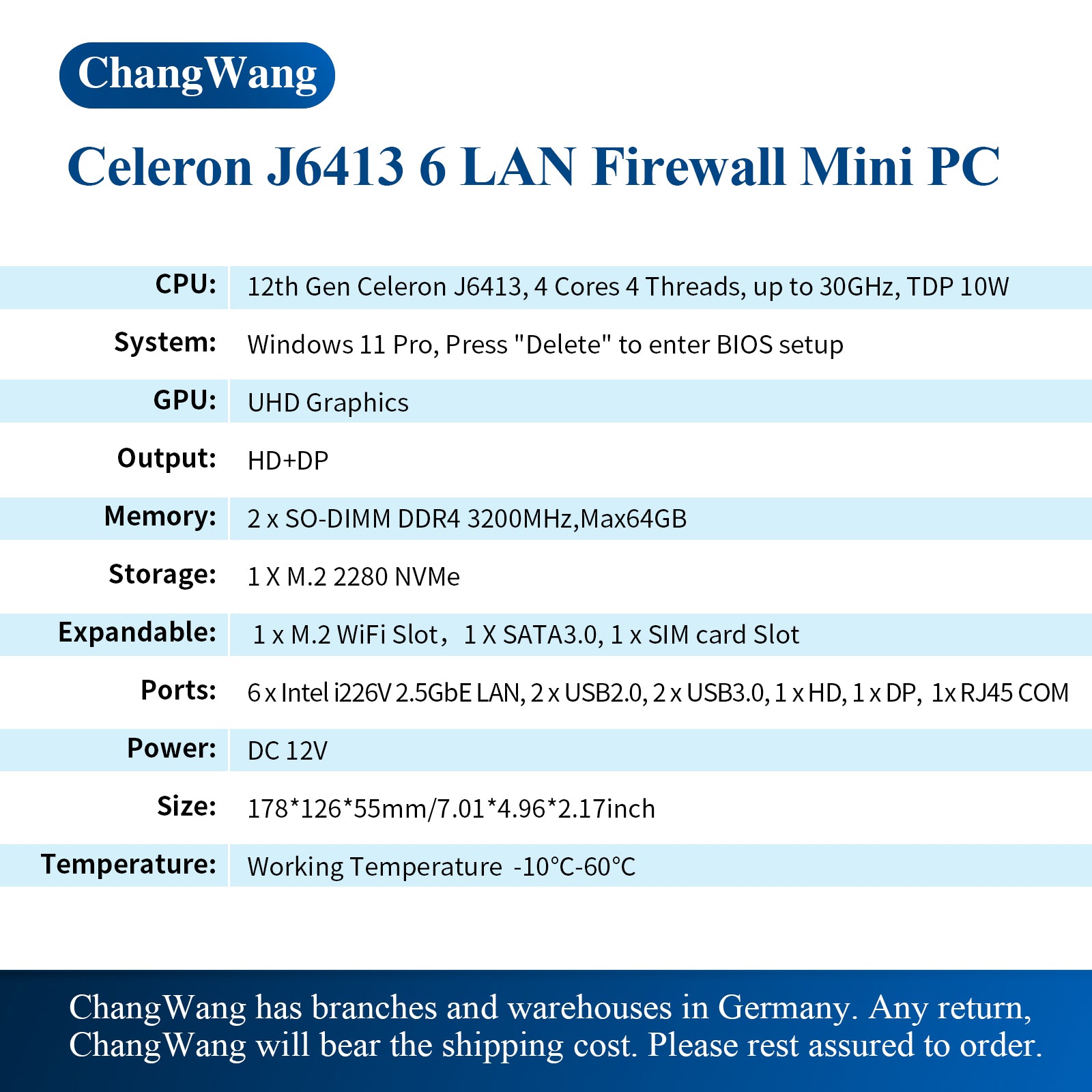 CWWK Micro Computer Hardware Namely Firewalls Celeron J6413, Fanless Mini PC Support OPNsense, Office Network Appliance Dual 4K HD, DP, SIM Slot, Barebone (No RAM/SSD/OS)