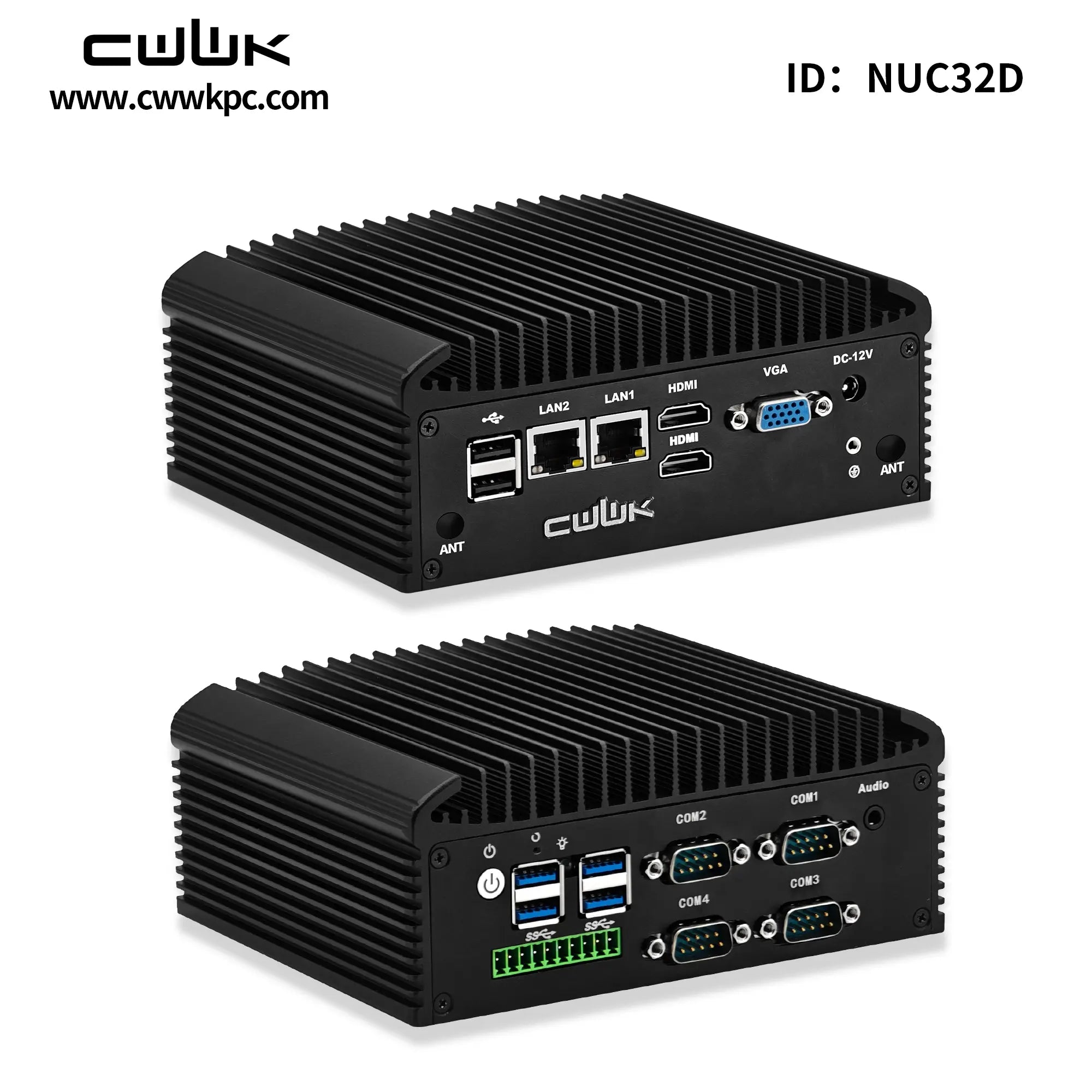 Two black computer cases with CWWK branding on a white background