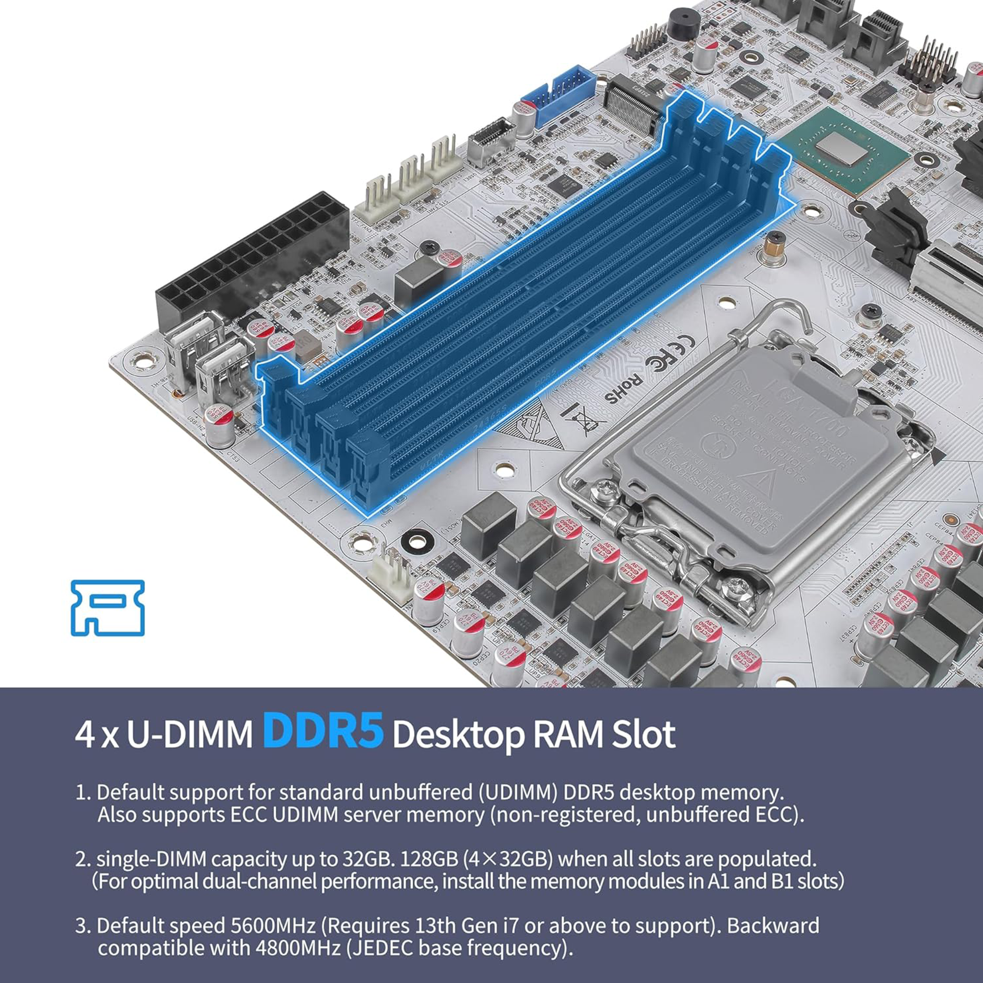 CWWK W680 NAS Motherboard Micro ATX 12 Bay, LGA 1700 mATX White PC Mainboard with 10GbE&2 * 2.5GbE RJ45 LAN, 4 x DDR5 Desktop RAM (support ECC), 3 x NVMe, PCIe5.0 x16, vPro, USB-C