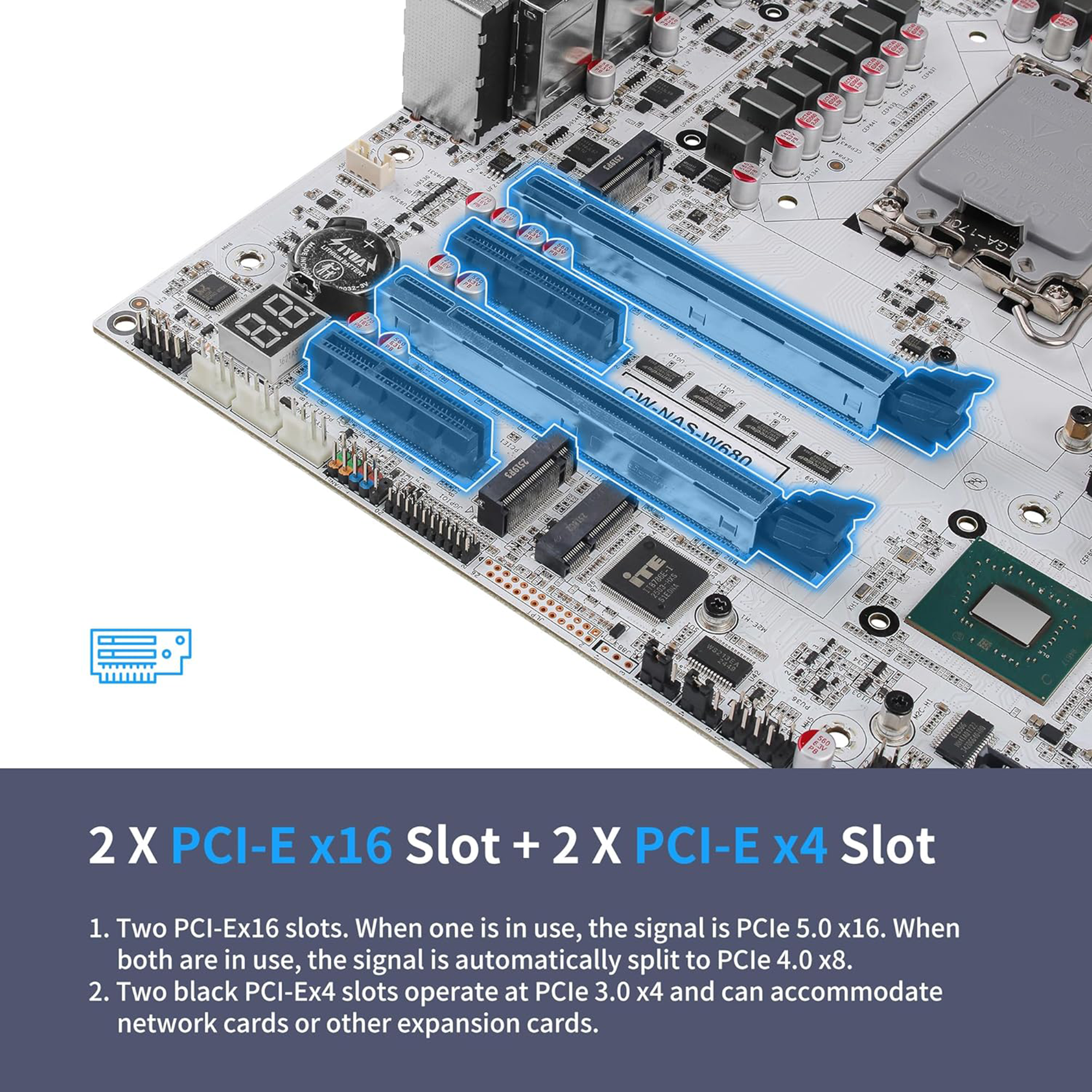 CWWK W680 NAS Motherboard Micro ATX 12 Bay, LGA 1700 mATX White PC Mainboard with 10GbE&2 * 2.5GbE RJ45 LAN, 4 x DDR5 Desktop RAM (support ECC), 3 x NVMe, PCIe5.0 x16, vPro, USB-C