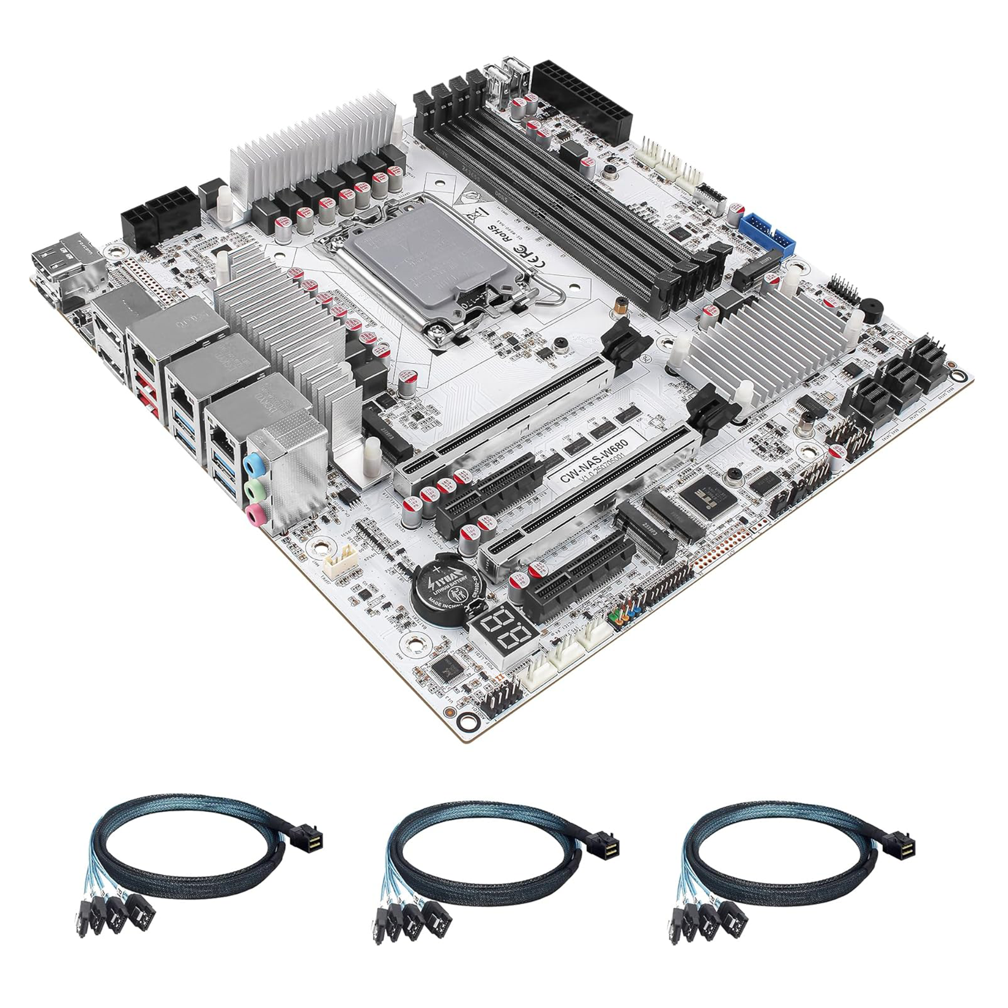 CWWK W680 NAS Motherboard Micro ATX 12 Bay, LGA 1700 mATX White PC Mainboard with 10GbE&2 * 2.5GbE RJ45 LAN, 4 x DDR5 Desktop RAM (support ECC), 3 x NVMe, PCIe5.0 x16, vPro, USB-C