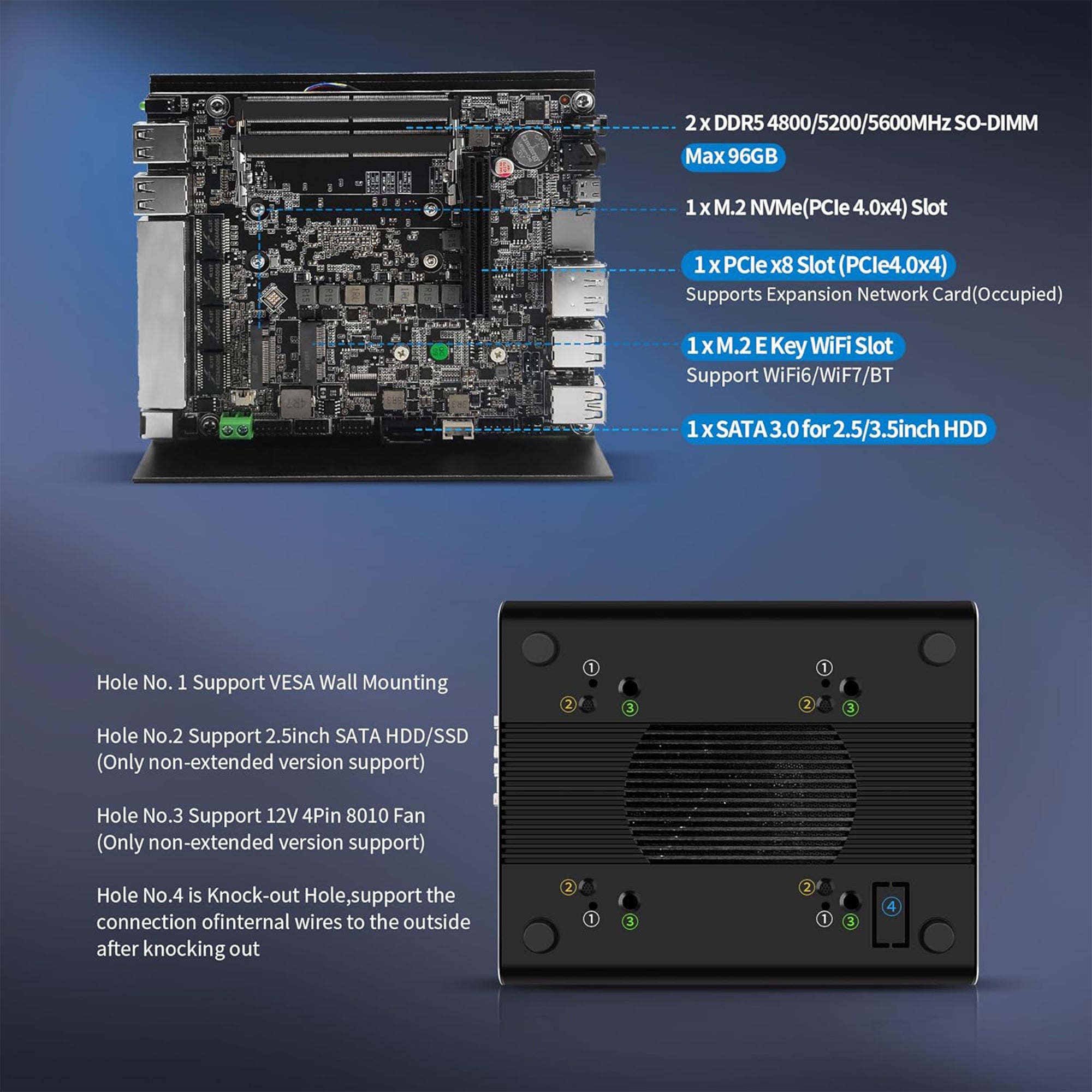 CWWK AI Mini PC Core Ultra 5 125H Firewall Appliance, 4 x 10GbE SFP+ Mini Computer, 4 Port 2.5GbE LAN, S10 Linux Server Micro PC, DDR5 NO RAM/SSD/OS, PCIe4.0 x4 NVMe, USB4, HD, DP
